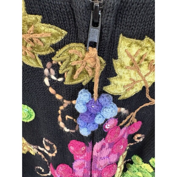 Vintage Design Options Grape Zip Up Cardigan Size Medium Embroidered Knit Sequin - Picture 5 of 6